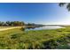 Tranquil lake view with lush vegetation and a clear blue sky at 1402 Westminster Way, Kissimmee, FL 34744