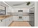 Well-equipped kitchen with white cabinets, granite countertops, and stainless steel fridge at 1402 Westminster Way, Kissimmee, FL 34744
