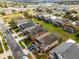 Aerial view of houses, yards, and a neighborhood street at 131 Cadiz Loop, Davenport, FL 33837