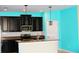Kitchen with dark cabinets, stainless steel appliances, and a teal accent wall at 1569 Thetford Cir, Orlando, FL 32824