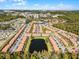 Aerial view of community with lake, pool, and numerous residences at 2618 Bugatti Ct, Kissimmee, FL 34746