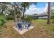 Fire pit area with blue chairs, surrounded by lush landscaping at 119 Candlewick Rd, Altamonte Springs, FL 32714