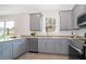 Modern kitchen with gray cabinets, granite counters, and stainless steel appliances at 1355 Pacific Rd, Kissimmee, FL 34759