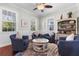 Sitting area with hardwood floors, blue armchairs and a circular coffee table at 416 Arbor Cir, Celebration, FL 34747