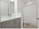 Modern bathroom with gray vanity and white toilet at 8664 Dubochet St, Orlando, FL 32827