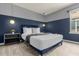 Blue and gray themed bedroom with a comfortable bed and modern lighting at 4141 Lana Ave, Davenport, FL 33897