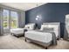 Modern bedroom featuring two double beds, blue accent wall, and large windows at 4141 Lana Ave, Davenport, FL 33897