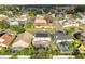 Aerial view showcasing a neighborhood and a home with solar panels and a pool at 2430 Berkshire Ct, Kissimmee, FL 34746
