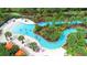 Aerial view of a relaxing lazy river winding through a tropical landscape at 4191 Oaktree Drive, Davenport, FL 33837