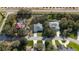 Aerial view showcasing three homes, including a newly built house, nestled in a tree-lined neighborhood at 2828 Sequoyah Dr, Haines City, FL 33844