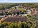 Aerial view of community with townhomes, pond, and lush landscaping at 8121 Roseville Blvd, Davenport, FL 33896