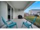 Covered patio with two teal chairs and grill at 19041 Blueleaf St, Orlando, FL 32827