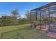 Private backyard with screened lanai and manicured lawn at 5043 Vantage Ct, St Cloud, FL 34772