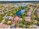 Aerial view of a house and surrounding neighborhood with a lake at 625 Legacy Park Dr, Casselberry, FL 32707