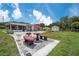 Landscaped backyard with patio, fire pit, and storage shed at 1075 8Th Nw St, Winter Haven, FL 33881