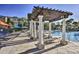 Relaxing pool area with pergola, lounge chairs, and umbrellas at 7663 Sir Kaufmann Ct, Kissimmee, FL 34747