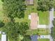 Bird's-eye view showcasing a house, expansive backyard, and surrounding trees at 4314 Ridge Rd, Lakeland, FL 33811