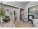 Bathroom with double vanities, a large walk-in shower, and a soaking tub at 444 Quay Assisi, New Smyrna Beach, FL 32169