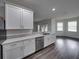 Kitchen features white cabinets, stainless steel dishwasher, and gray vinyl flooring at 232 Samantha Ave, Auburndale, FL 33823