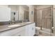 Clean bathroom with double vanity and shower at 4550 Narrative Ln, Kissimmee, FL 34746