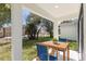 Covered patio with a wooden table and blue chairs at 1312 Congo Dr, Poinciana, FL 34759