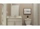 Clean bathroom with white vanity, shower, and neutral color palette at 760 Terrapin Dr, Debary, FL 32713