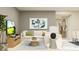Spacious living room featuring a sectional sofa and large TV at 7018 Rosy Sky Ave, Orlando, FL 32829