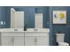 Contemporary bathroom with double vanity, blue walls, and modern fixtures at 7005 Rosy Sky Ave, Orlando, FL 32829