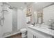Bathroom with walk-in shower, toilet and modern vanity at 4672 Riverwalk Village Ct # 8201, Ponce Inlet, FL 32127