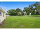 Large grassy backyard with mature trees and a chain link fence at 409 W Beresford Ave, Deland, FL 32720