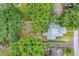 Aerial view showcasing the house, backyard with fire pit, and surrounding trees at 112 S Chandler Ave, Deland, FL 32724