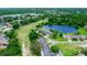 Aerial perspective of a community featuring villas, a golf course, and a lake at 34 Fairway Dr # 1, Debary, FL 32713