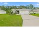 Single-story house with gray exterior, two-car garage, and well-maintained lawn at 370 Sunset Point Dr, Ormond Beach, FL 32174