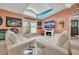 Bright living room with vaulted ceilings, electric fireplace and lake view at 316 Dahoon Holly Dr, Daytona Beach, FL 32117