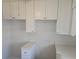 White kitchen cabinets and quartz countertops offer ample storage and counter space at 201 N Hill Ave # 150, Deland, FL 32724