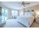 Bedroom with white furnishings and sliding doors to balcony at 4 Oceans West Blvd # 301C, Daytona Beach Shores, FL 32118