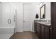 Bathroom boasts double vanity, granite countertop and walk-in shower at 4747 Nw 35Th Lane Rd, Ocala, FL 34482