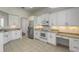 Modern kitchen with white cabinets, granite countertops, and stainless steel appliances at 6180 Knotty Pine Ct, Port Orange, FL 32127