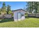 Purple shed in backyard with white door at 509 Mcintosh Rd, Ormond Beach, FL 32174