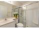 Clean bathroom with a walk-in shower and updated vanity at 22 Old Macon Dr, Ormond Beach, FL 32174