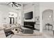 Living area showcasing a linear fireplace and ample seating at 437 Harbour Town Ln, Ormond Beach, FL 32174