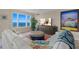 Living room boasts a white sectional sofa, ocean view, and stylish decor at 2300 N Atlantic Ave # 1701, Daytona Beach, FL 32118