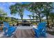 Relaxing patio overlooking water with seating and fire pit at 3765 John Anderson Dr, Ormond Beach, FL 32176
