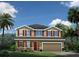 Two-story house with brown siding, red shutters, and a two-car garage at 360 Crossings Ave, St Cloud, FL 34771