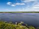 Aerial view of a tranquil lake with wooden docks at 6923 Five Oaks Dr, St Cloud, FL 34773