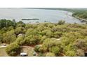 Aerial view showcasing a home nestled in a wooded area near a lake at 850 Eden Dr, Saint Cloud, FL 34771