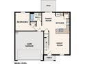 Main level floor plan showing two-bay garage, great room, kitchen, and dining area at 3429 Dahlia Dr, Haines City, FL 33844