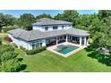 Aerial view of home with pool and patio at 12245 Park Ave, Windermere, FL 34786