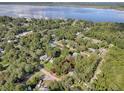 Aerial view showing a lot surrounded by trees and a lake at 853 Cr 484, Lake Panasoffkee, FL 33538