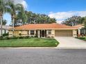 Single story home with orange tile roof and palm trees at 5430 Sir Churchill Dr, Leesburg, FL 34748